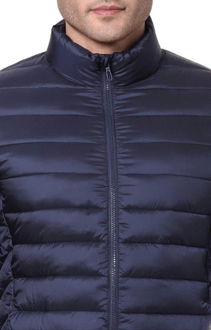 Men's Blue Solid Bomber Jackets