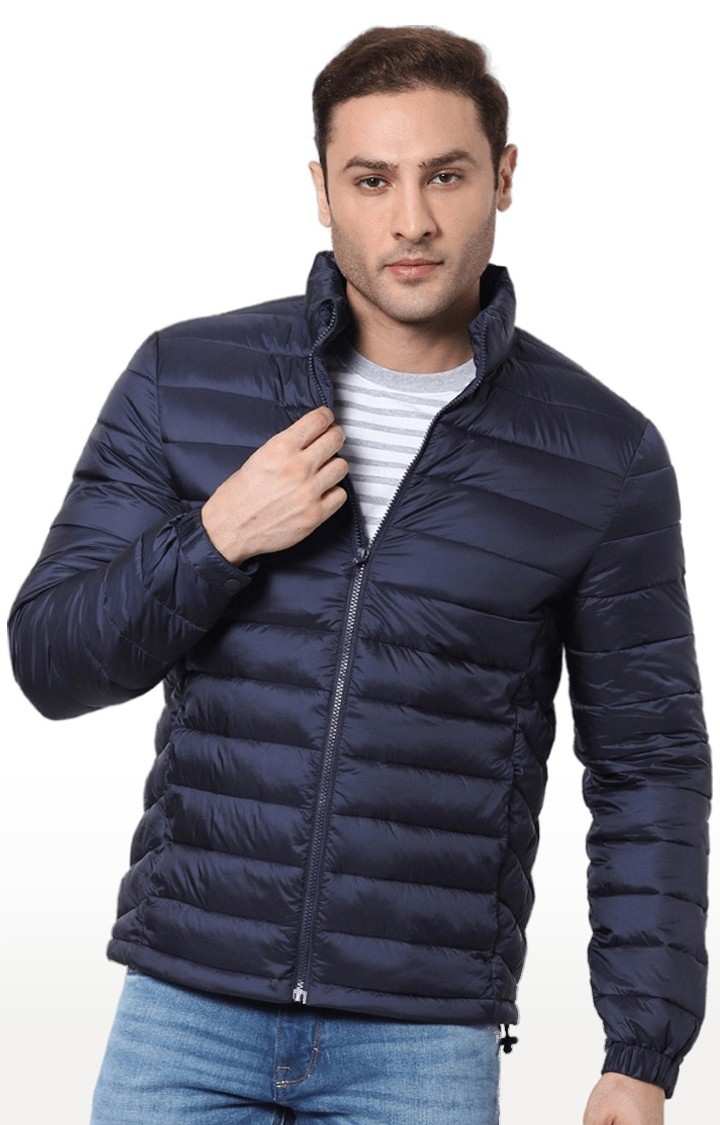 Men's Blue Solid Bomber Jackets