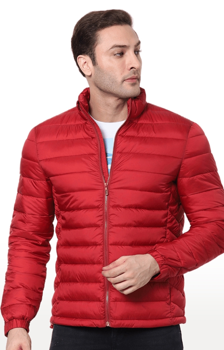 Men's Red Solid Bomber Jackets