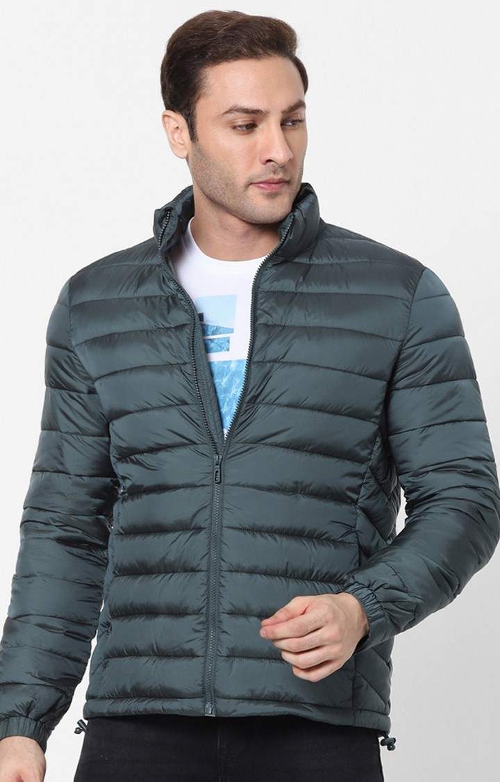 Men's Green Solid Bomber Jackets