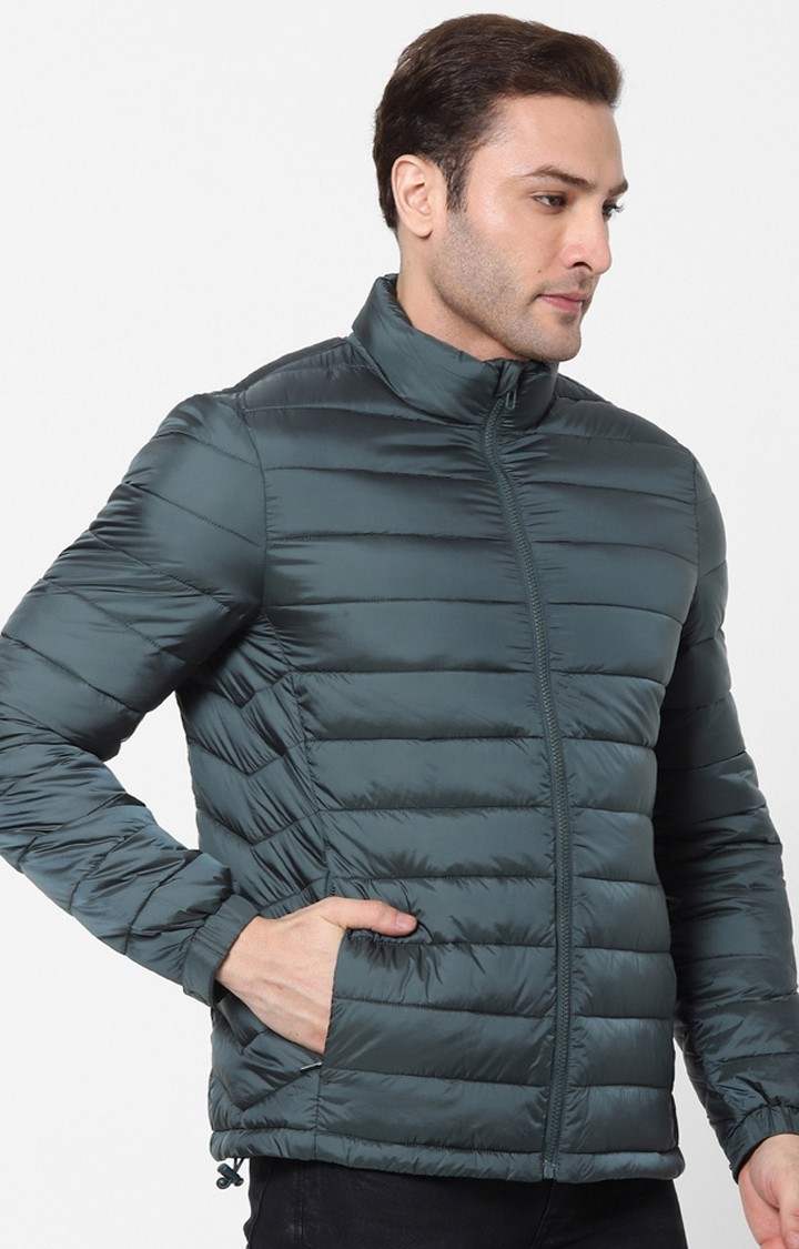 Men's Green Solid Bomber Jackets