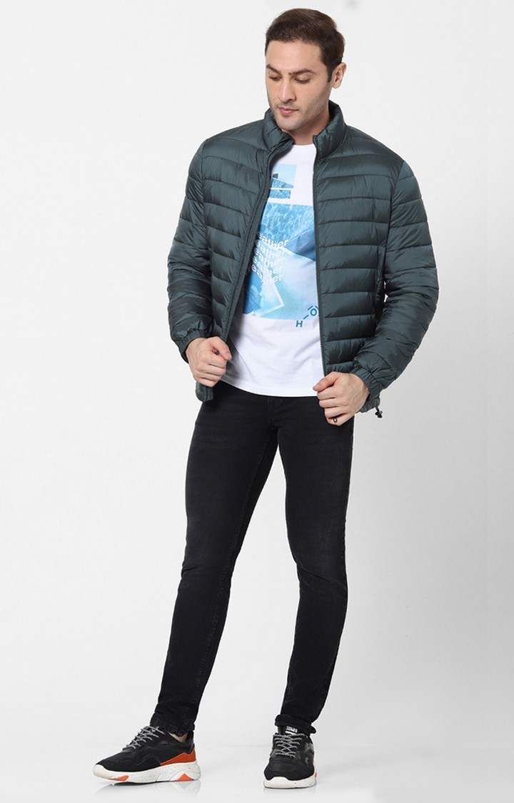 Men's Green Solid Bomber Jackets