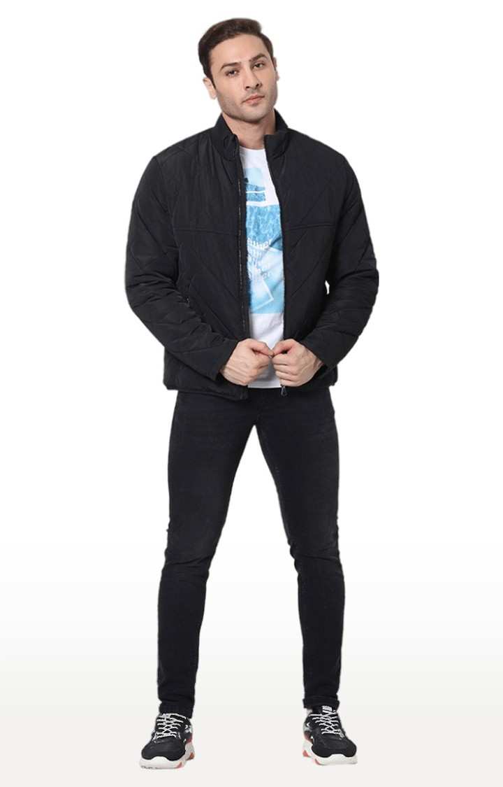 Men's Black Solid Bomber Jackets