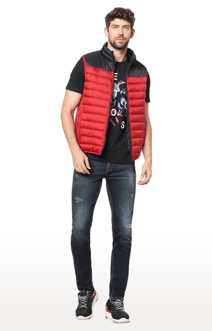 Men's Red Colourblock Gilet