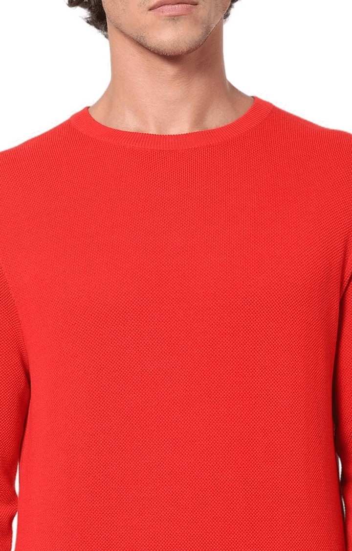 Men's Red Solid Sweaters