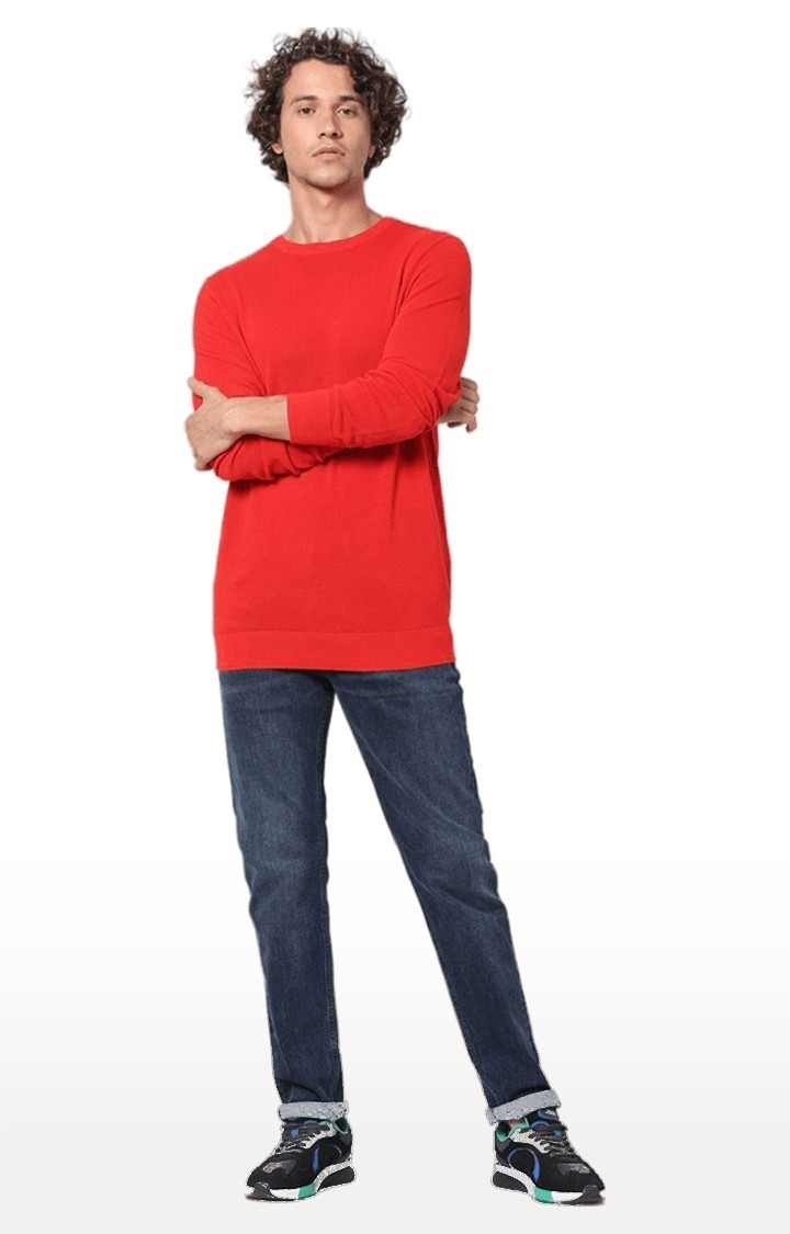 Men's Red Solid Sweaters