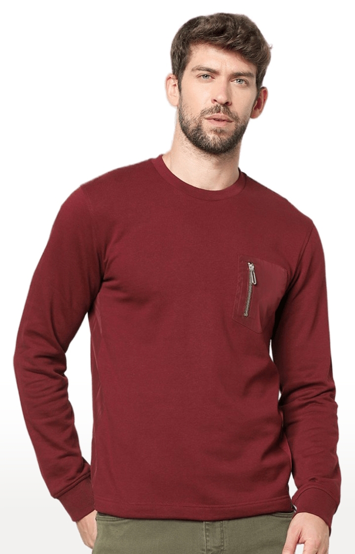 celio | Men's Red Solid Sweatshirts