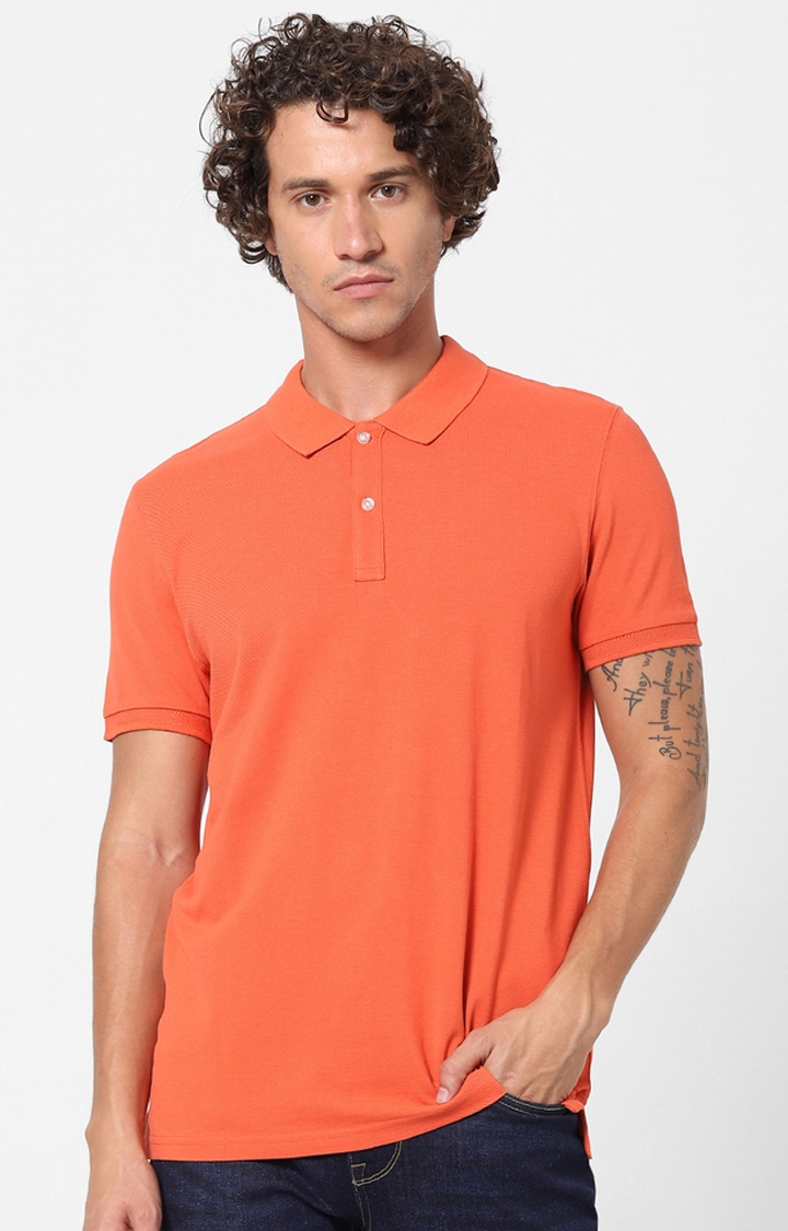 celio | Men's Orange Solid Polos