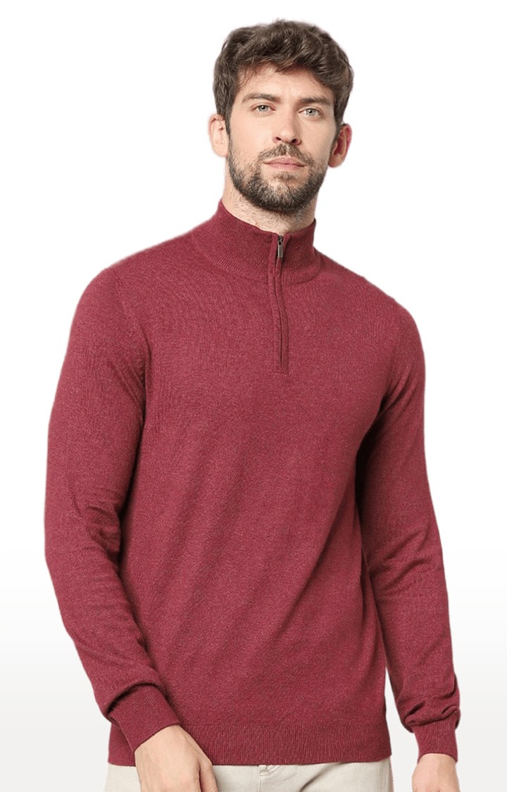 Men's Red Solid Sweaters