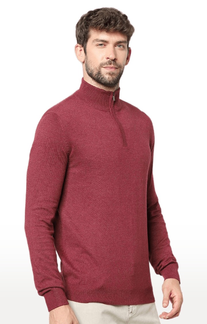 Men's Red Solid Sweaters