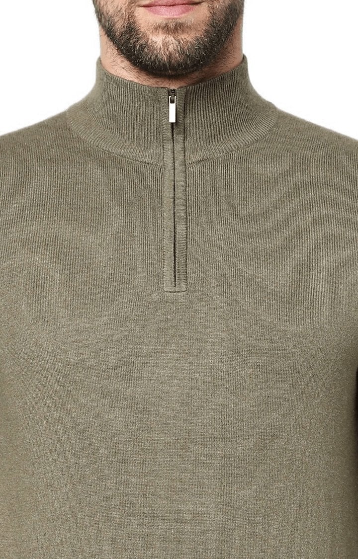 Men's Green Solid Sweaters