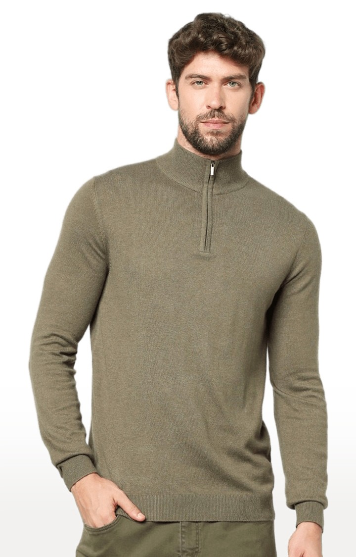 celio | Men's Green Solid Sweaters 0