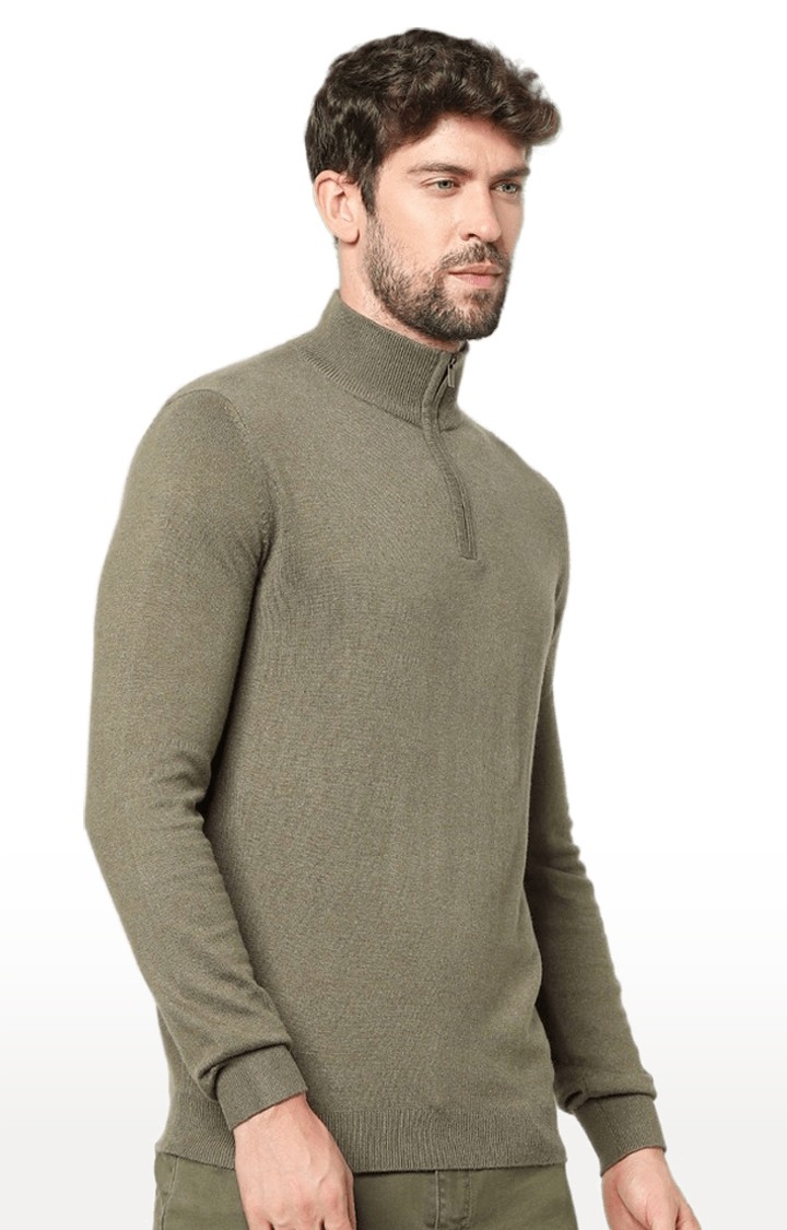 Men's Green Solid Sweaters