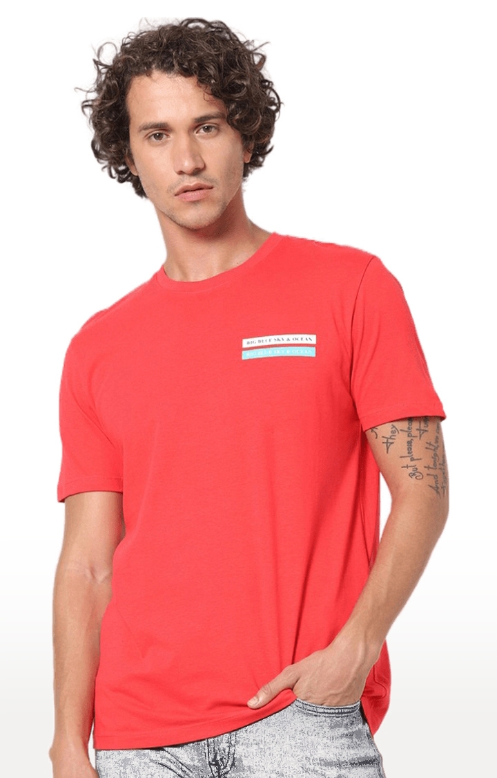 celio | Men's Orange Solid Regular T-Shirts