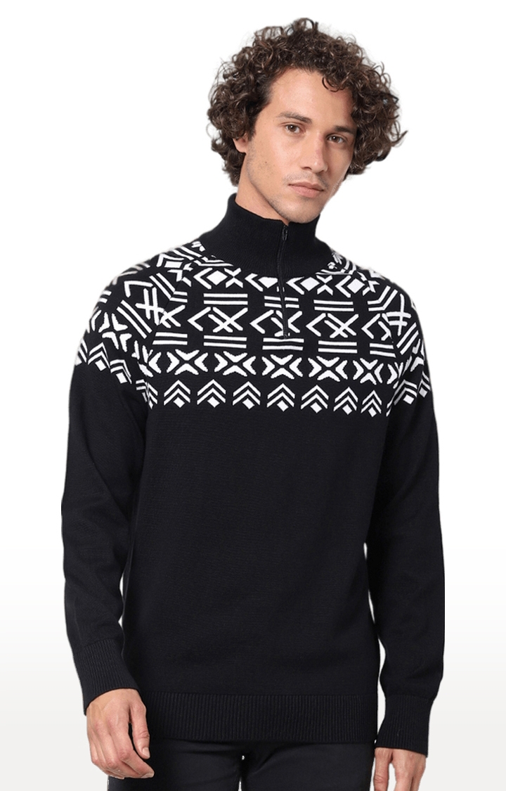 celio | Men's Black Printed Sweaters