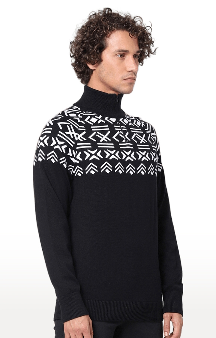 Men's Black Printed Sweaters