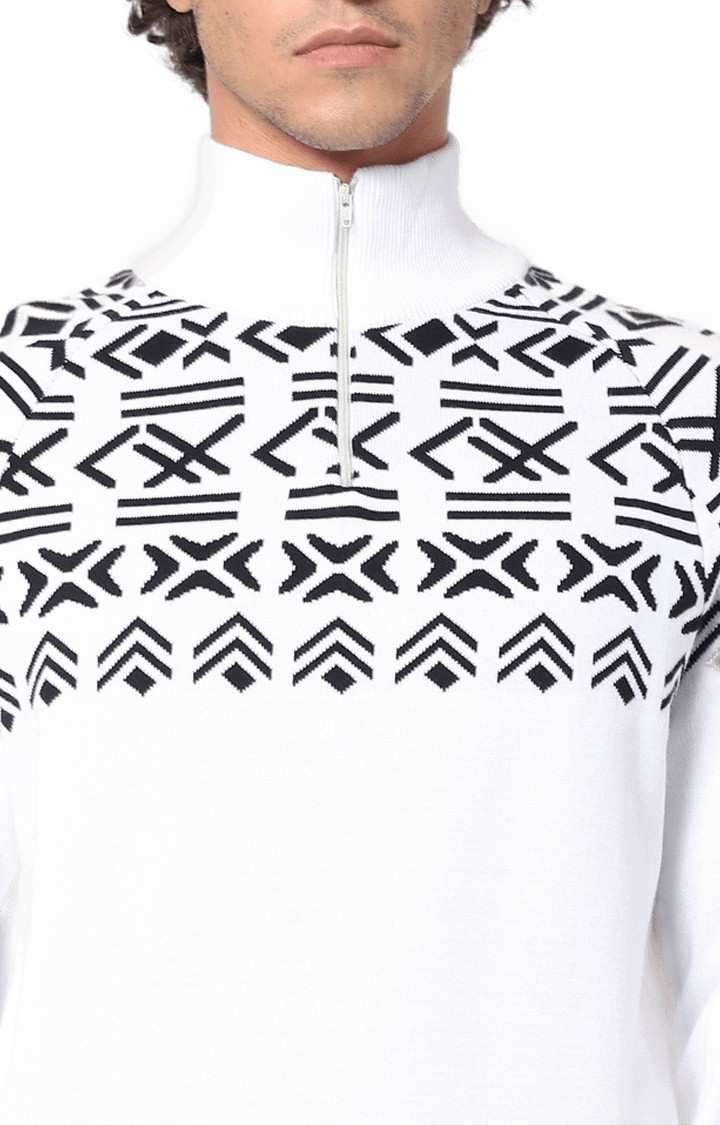 Men's White Printed Sweaters