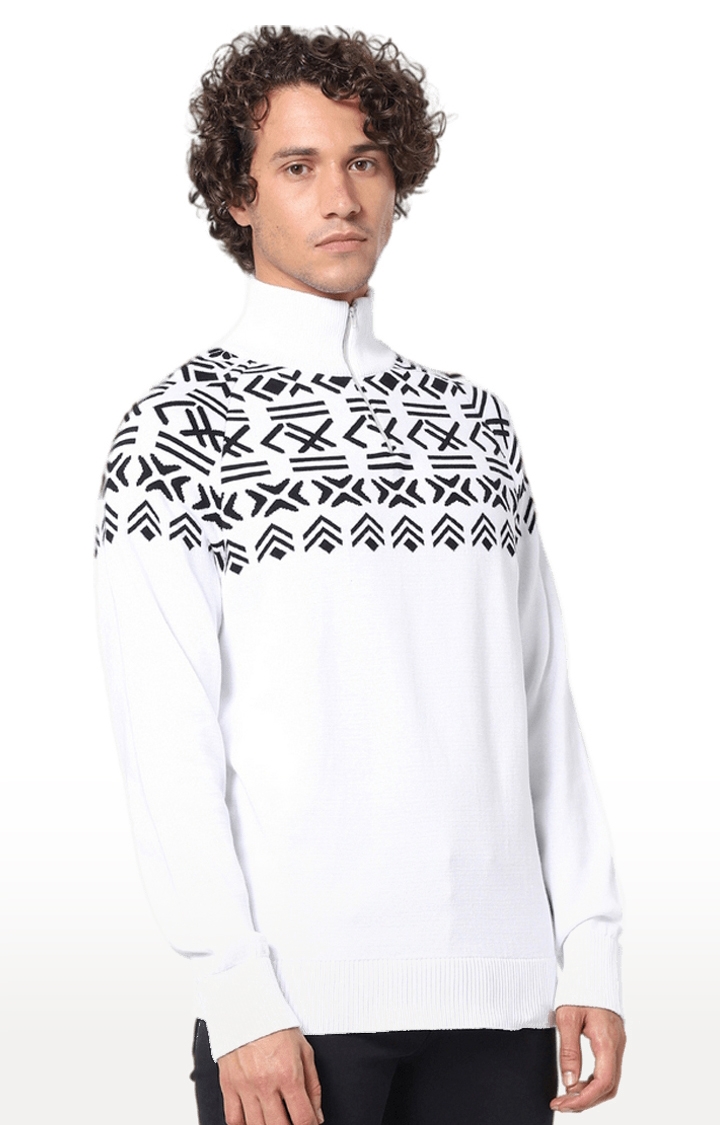 Men's White Printed Sweaters