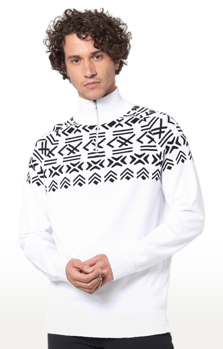 celio | Men's White Printed Sweaters