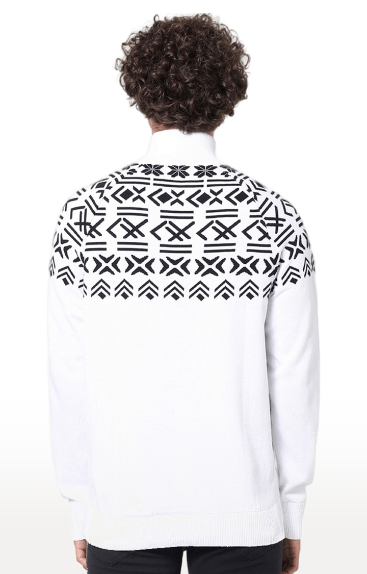 Men's White Printed Sweaters
