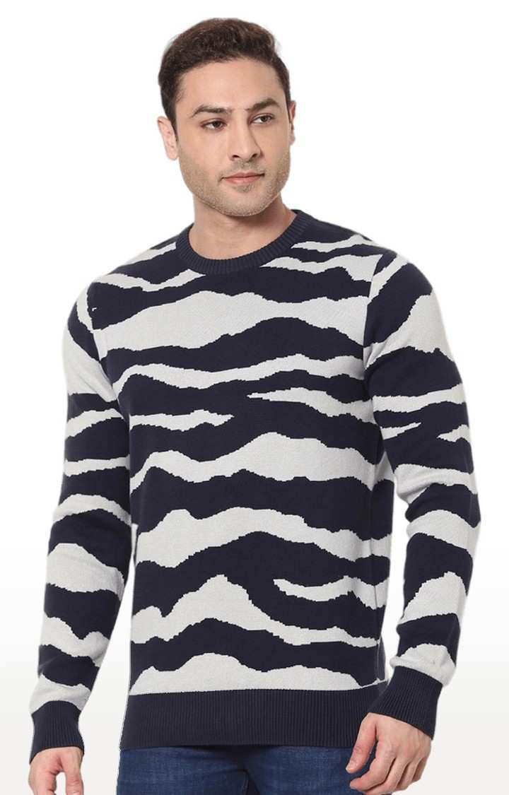 Men's Blue Printed Sweaters