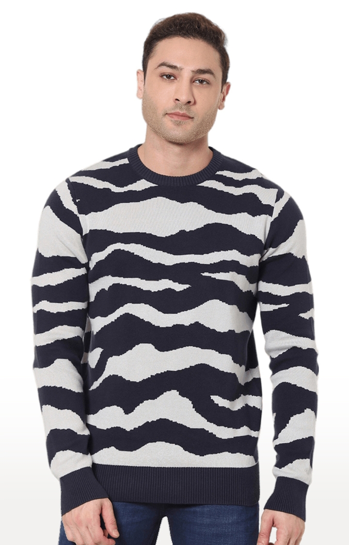 celio | Men's Blue Printed Sweaters