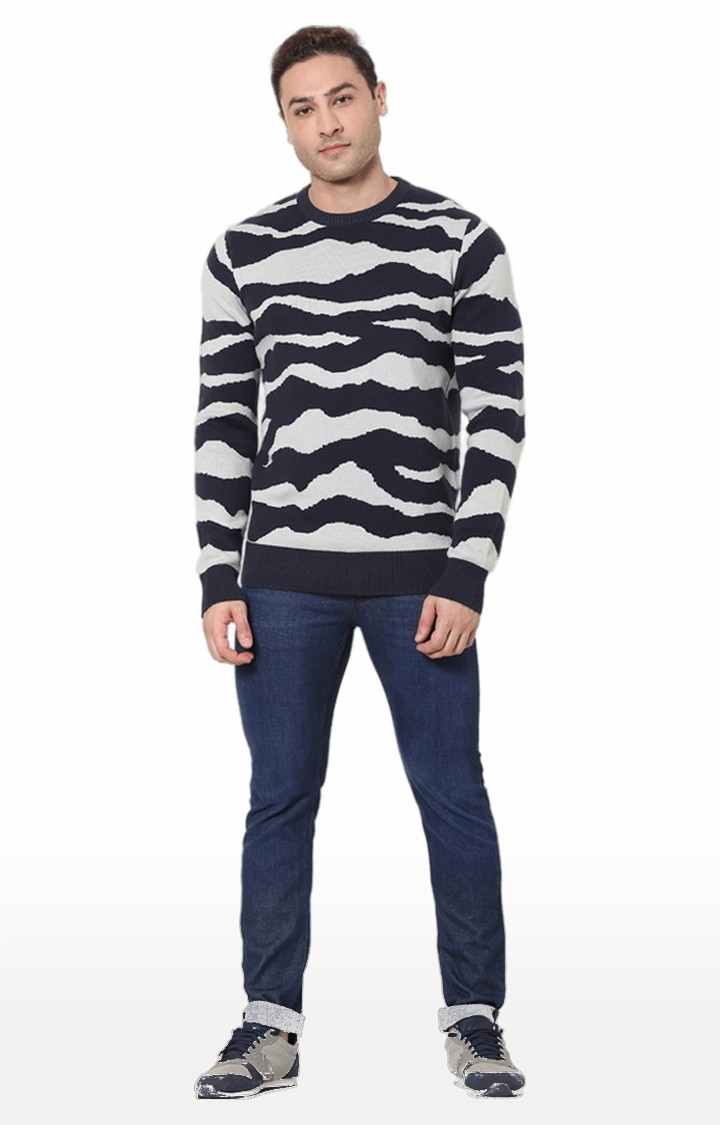 Men's Blue Printed Sweaters