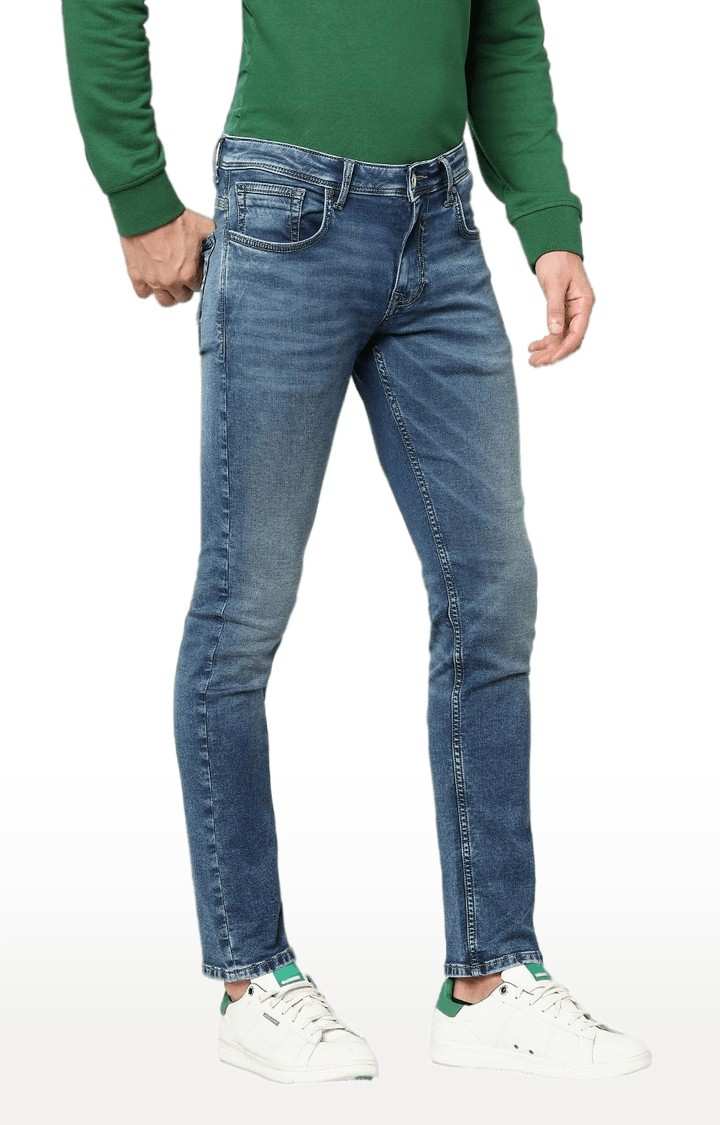 Men's Blue Cotton Solid Slim Jeans