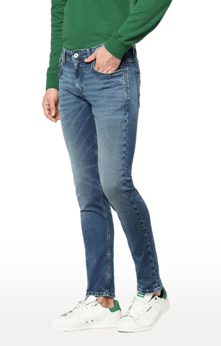 Men's Blue Cotton Solid Slim Jeans