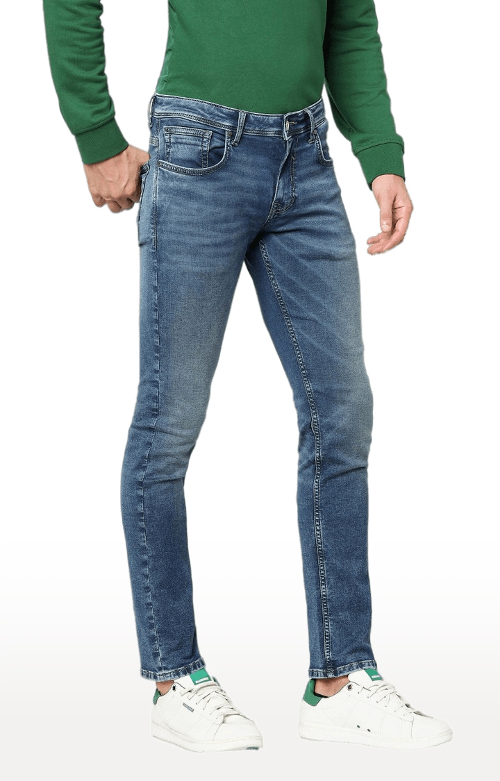 celio | Men's Blue Cotton Solid Slim Jeans 3
