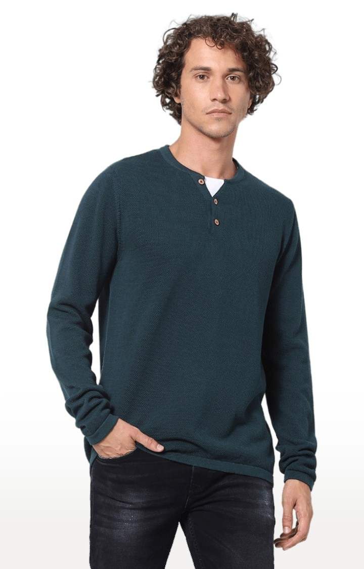 Men's Green Solid Sweaters