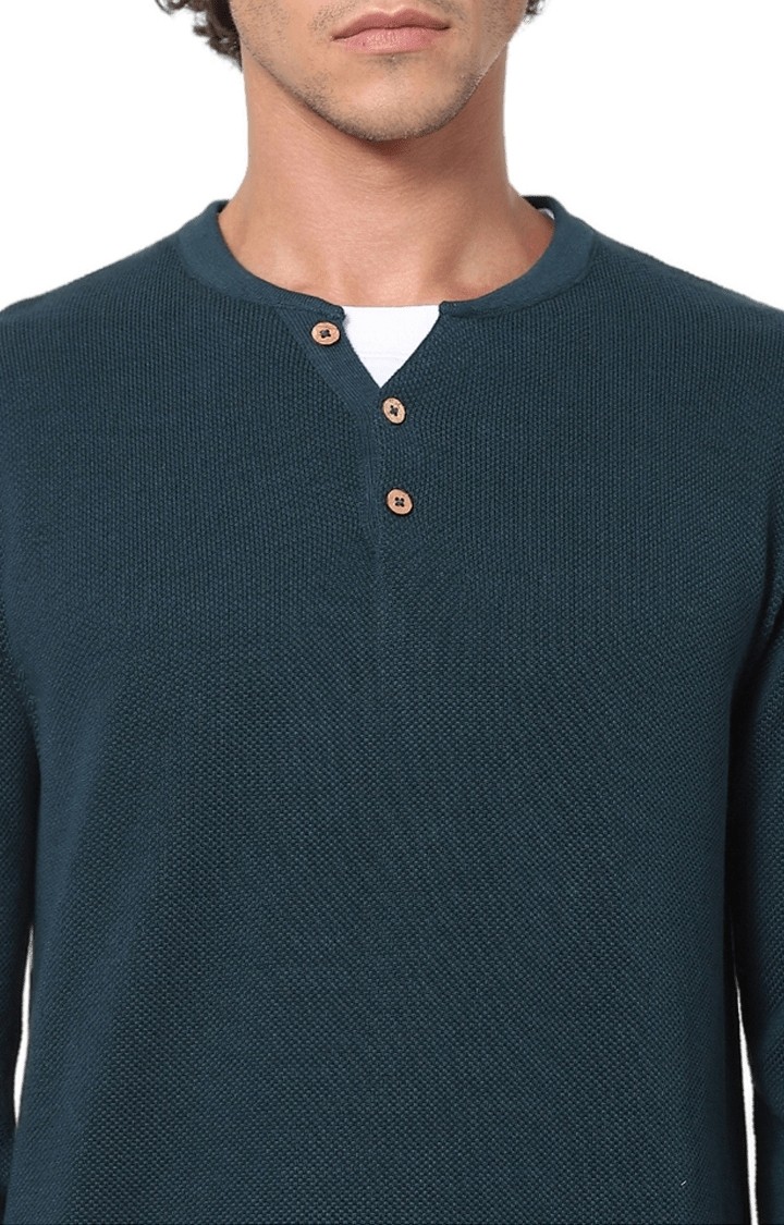 Men's Green Solid Sweaters