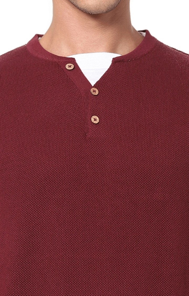 Men's Red Solid Sweaters