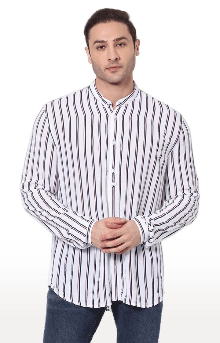 celio | Men's White Striped Casual Shirts