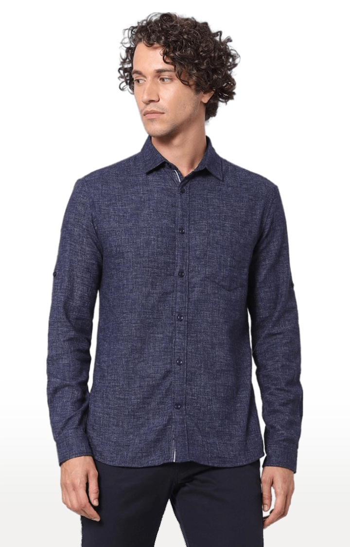 celio | Men's Blue Textured Casual Shirts 0