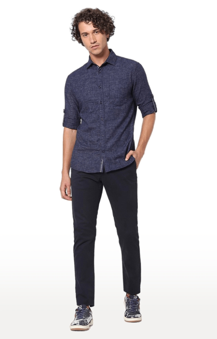 celio | Men's Blue Textured Casual Shirts 1