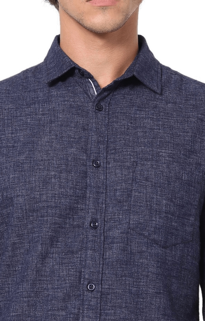 celio | Men's Blue Textured Casual Shirts 4