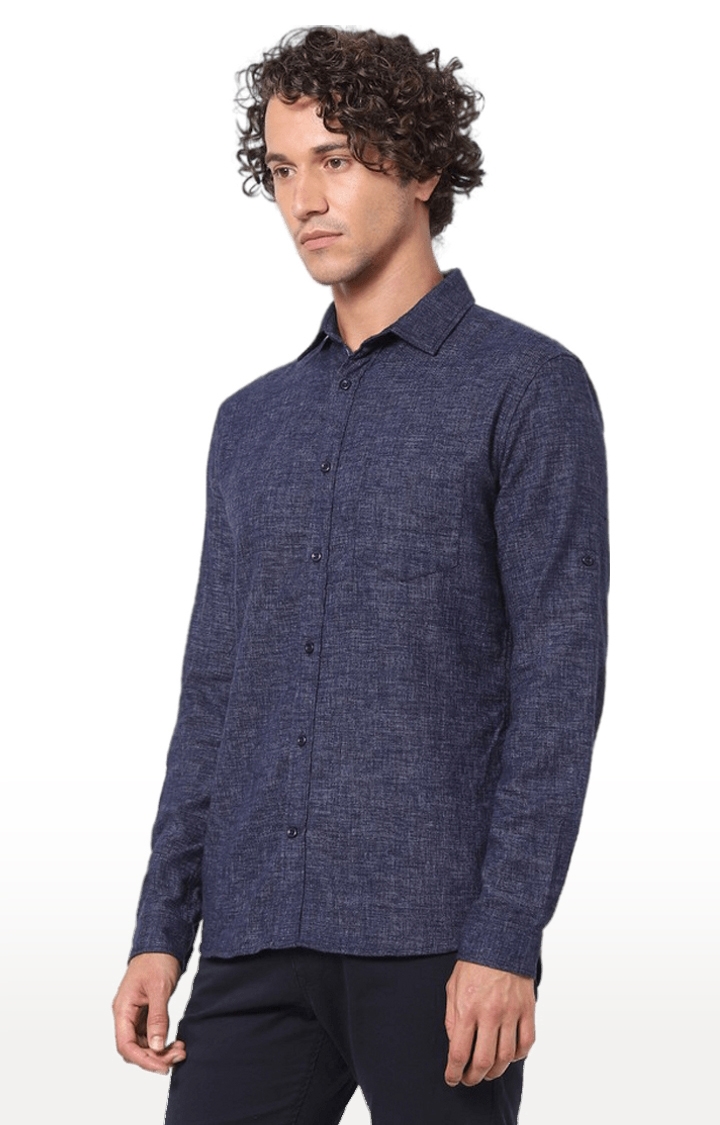 celio | Men's Blue Textured Casual Shirts 2