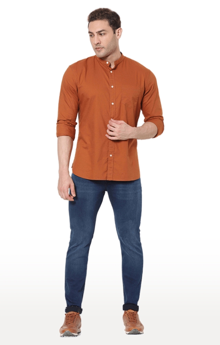 Men's Orange Solid Casual Shirts