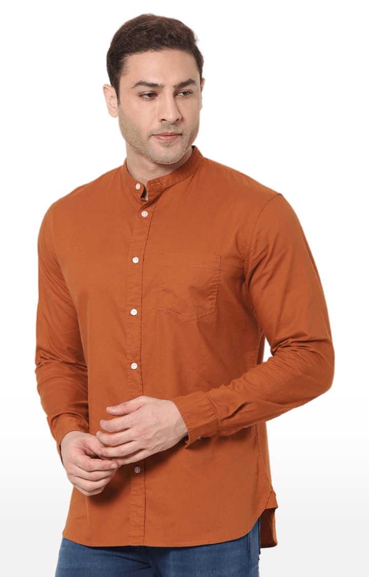 Men's Orange Solid Casual Shirts
