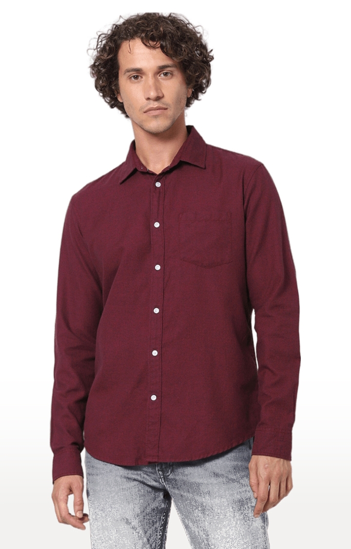 Men's Red Solid Casual Shirts
