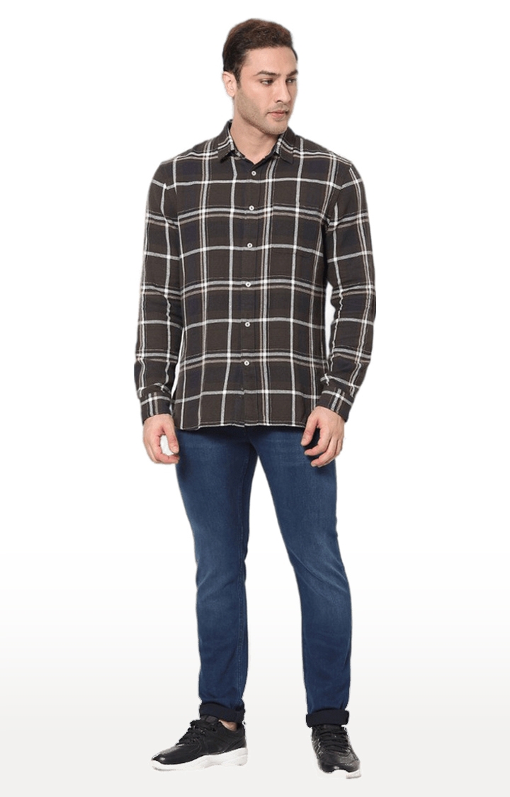 Men's Brown Checked Casual Shirts