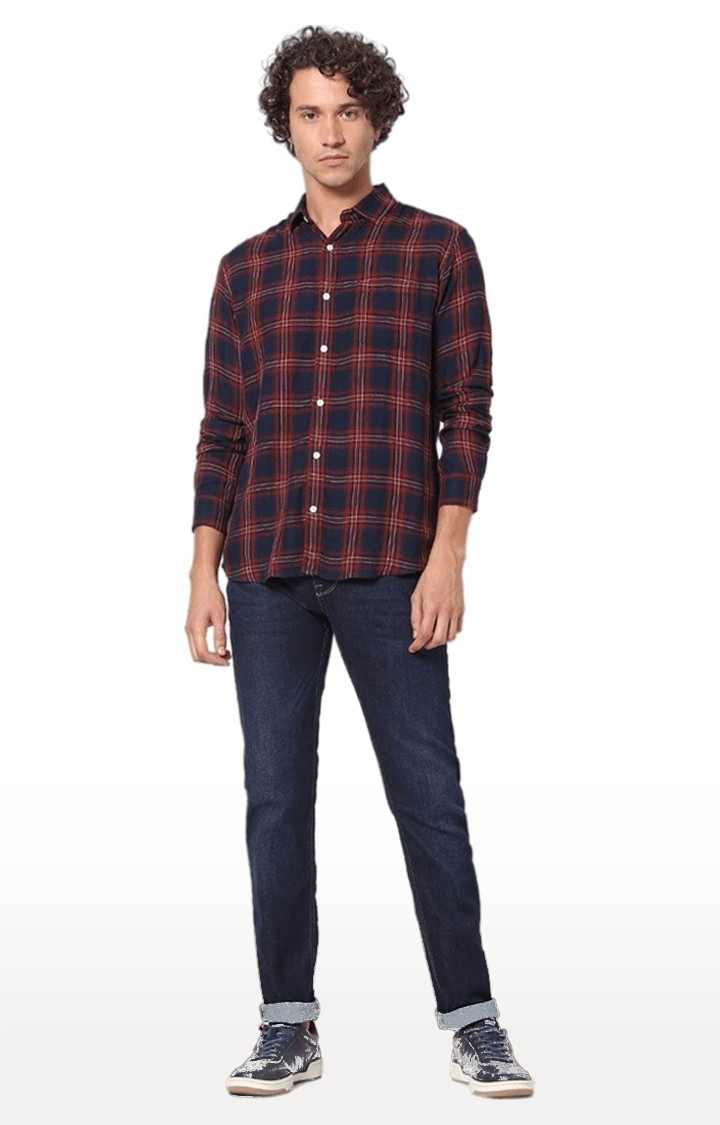 Men's Red Checked Casual Shirts