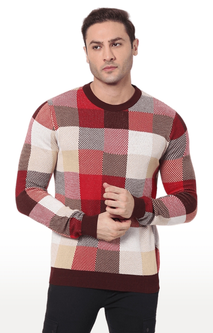 celio | Men's Red Checked Sweaters