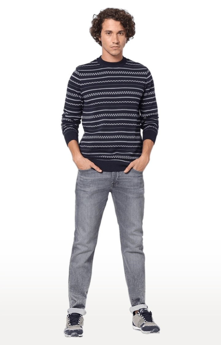 celio | Men's Blue Striped Sweaters 1