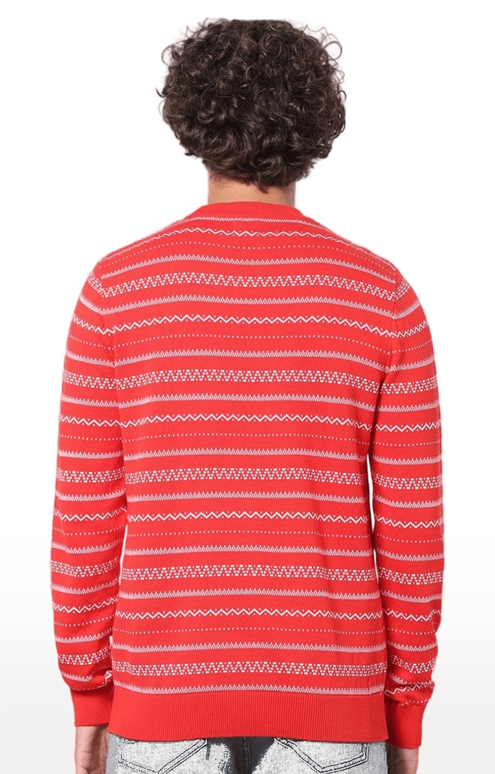 celio | Men's Orange Striped Sweaters 3