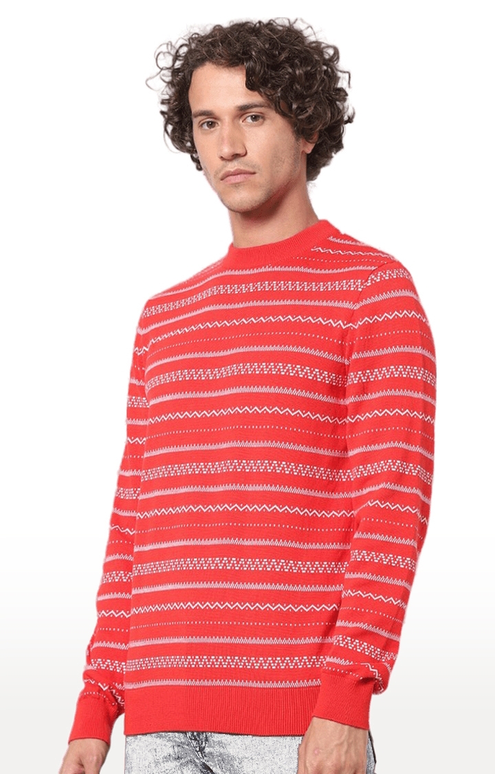 celio | Men's Orange Striped Sweaters 2