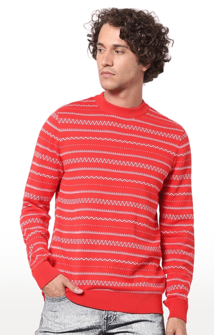 celio | Men's Orange Striped Sweaters 0