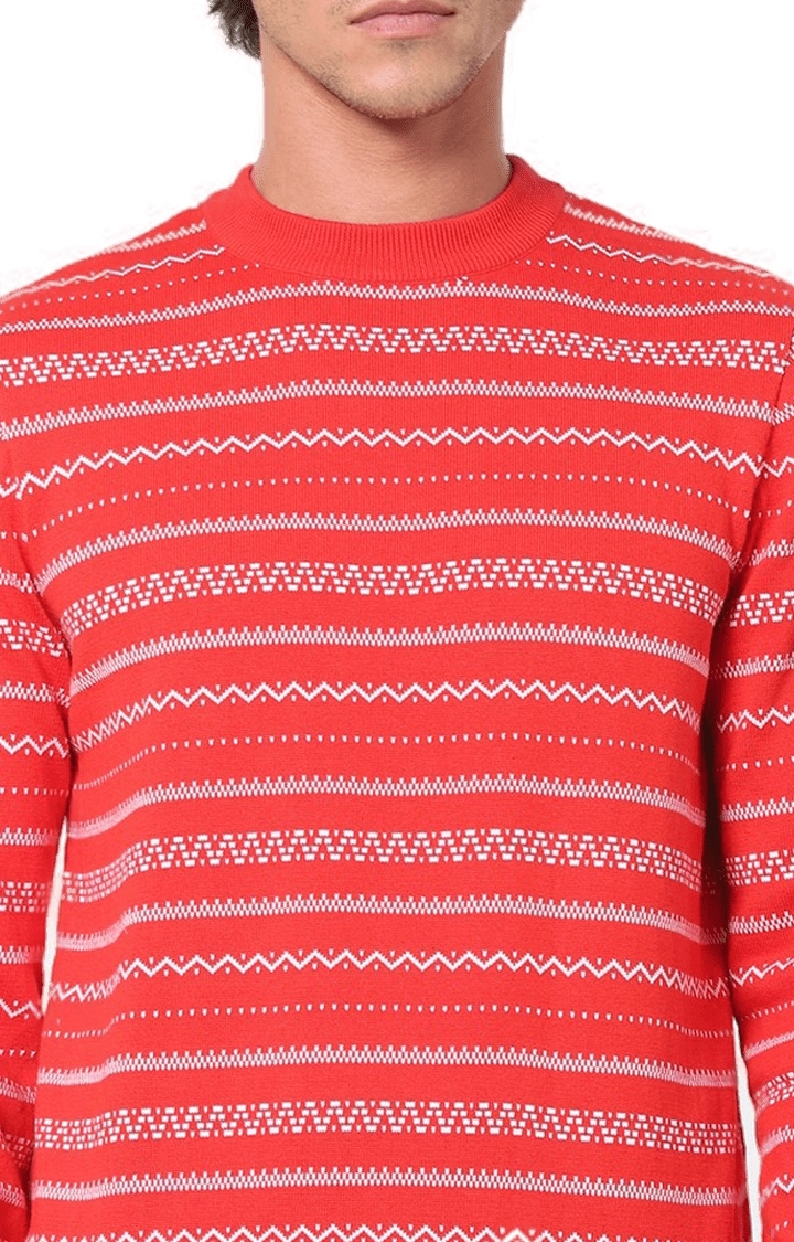 celio | Men's Orange Striped Sweaters 4