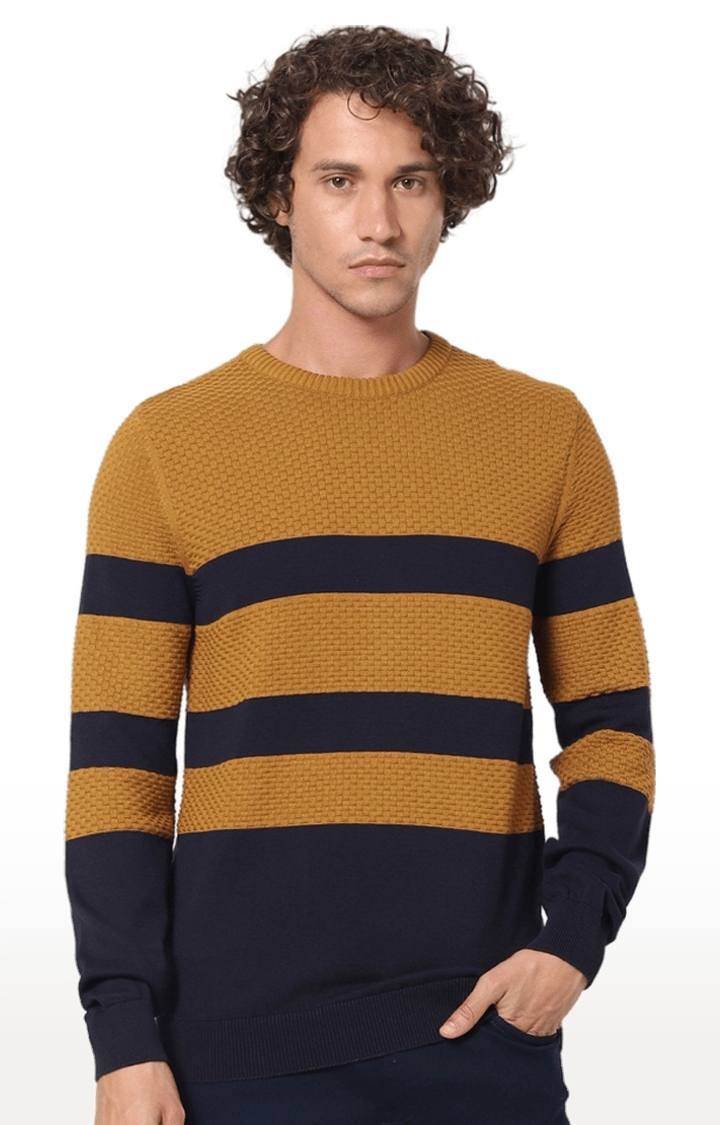 celio | Men's Yellow Striped Sweaters